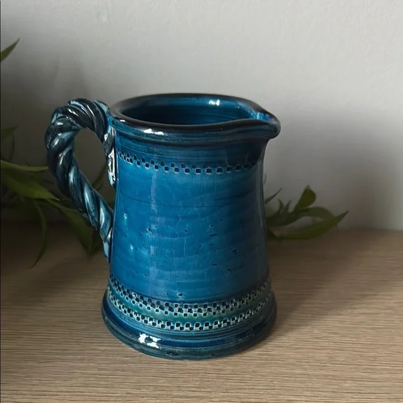 Handcrafted Blue Ceramic Pitcher - Picture 3 of 7